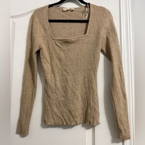 Retrod Tan Ribbed Square Neck Sweater XL